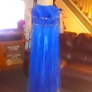 La femme blue strapless dress with gems around the waist. Size 6